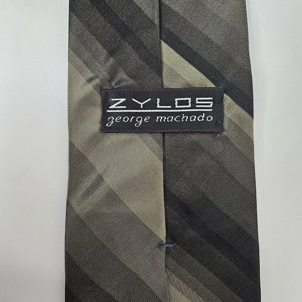 Zylos George Machado‎ 100% Silk Tie Dark Green Tone on Tone & Black Stripe